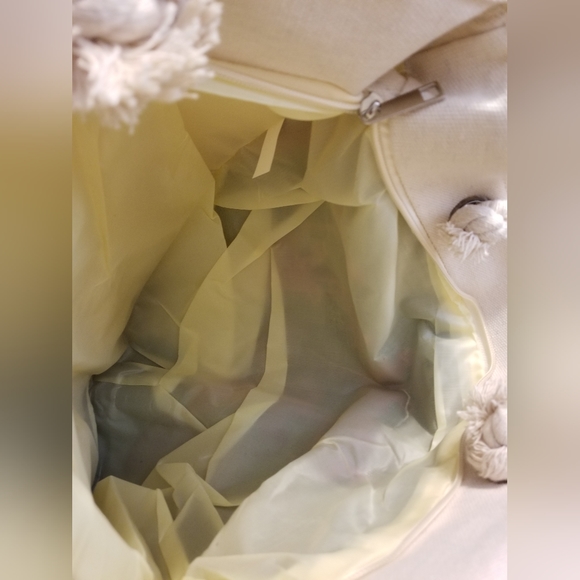 Holiday Christmas Tote Bag Shopping Embroidered Stockings Design Rope Handles - Picture 4 of 5